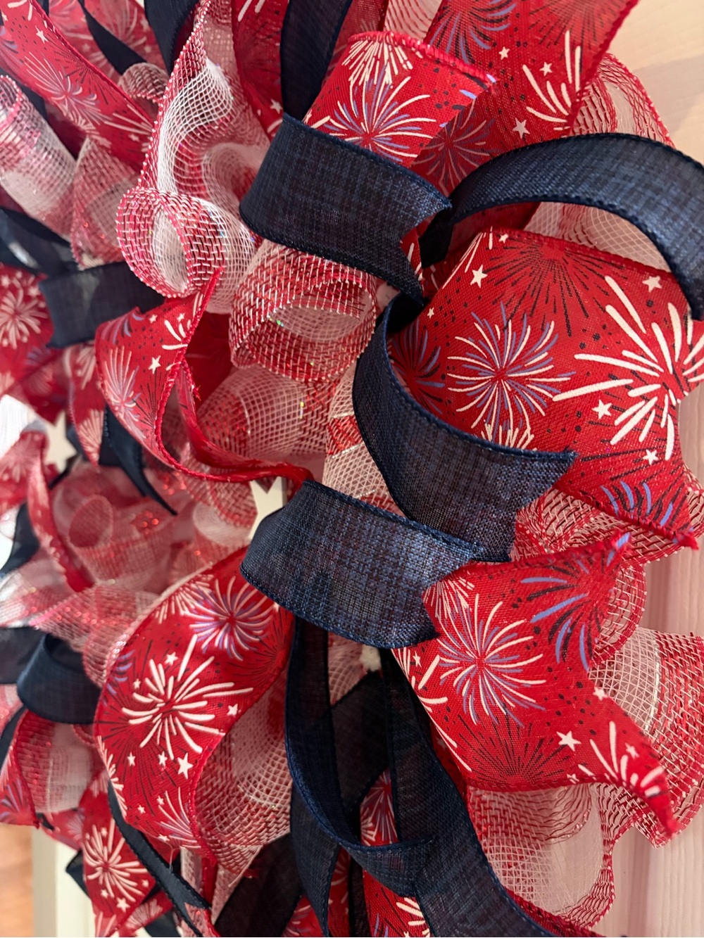 Patriotic Red & Navy Fireworks Holiday Wreath - Picture 2 of 4
